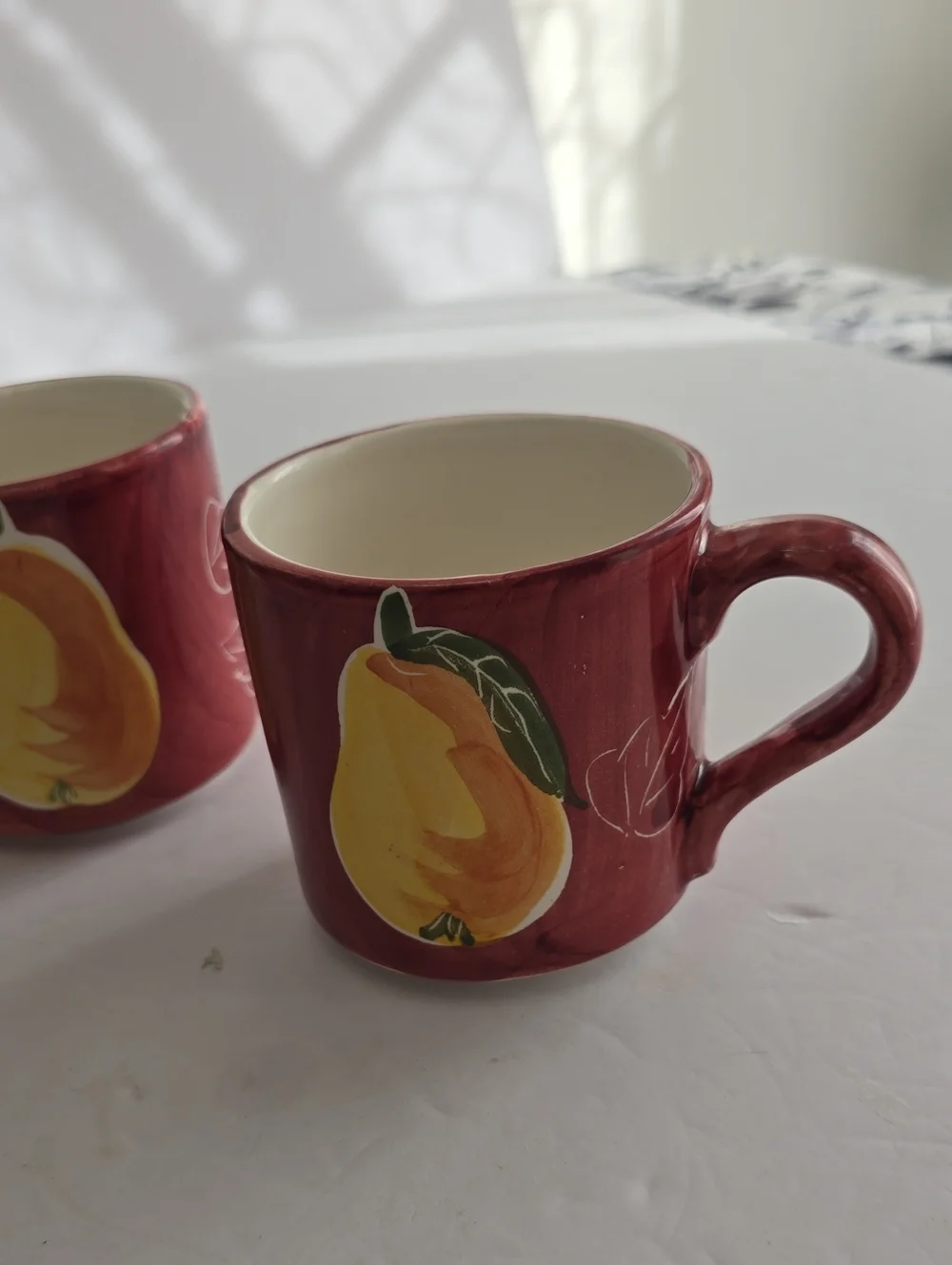 Vintage Pottery Barn Set Of 4 Pear Ceramic Coffee Mugs Handpainted Mexico